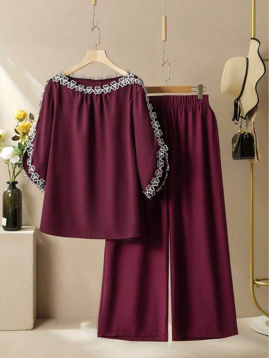 Lacomfia Bộ trang trí hoa 3D thời trang thoải mái thường ngày cỡ lớn cho nữ - Màu Đỏ Sâu - Xem 1