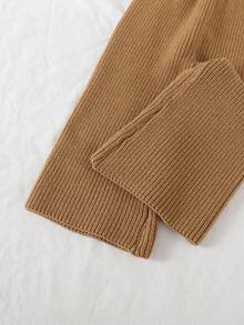 SHEIN Vintaside Kids 2 件套女婴优雅纯色针织毛衣和阔腿裤套装，适合秋冬季，时尚百搭，适合日常穿着、外出和旅行 - 棕色 - 查看 5