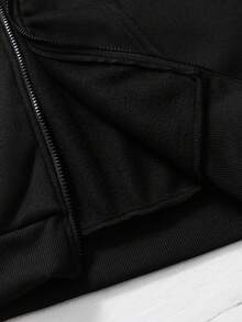 SHEIN 青少年男款寬鬆灰色拉鍊連帽衛衣外套，秋季夾克，休閒學院風，柔軟面料，適合冬季、街頭穿搭、畢業季、開學季 - 黑色 - 查看 6