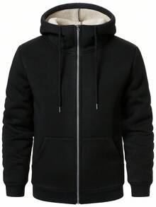 Manfinity Homme Solid Color Casual Fleece Hoodie, Essential For Daily Wear, Solid Color Fleece Sweatshirt Sweatshirt, For Fall Winter - Black - View 6