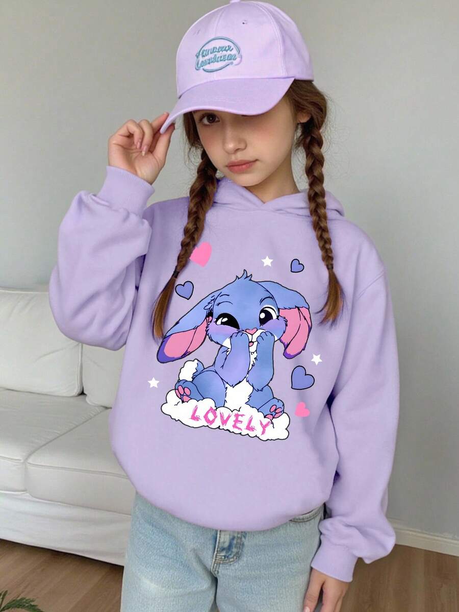 少女休闲时尚创意蓝色兔子图案印花卫衣 - 紫色 - 查看 1