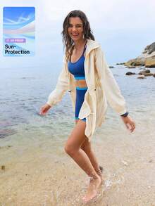 In My Nature Chaqueta con capucha y cintura con cordón de unicolor para protección solar para mujeres - Caqui - Ver 1