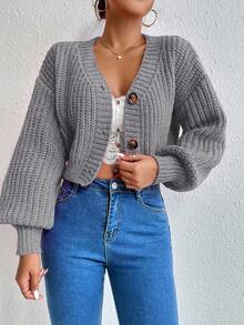 EMERY ROSE Áo khoác cardigan dệt kim tay dài dáng rộng, màu trơn, dáng rộng, hở vai, dành cho nữ, mùa thu - Màu Xám nhạt - Xem 4