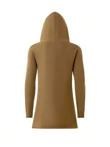 Manfinity Homme Men's Solid Color Long Sleeve Casual Open Front Hooded Cardigan, Autumn/Winter - Brown - View 2