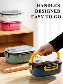 SHEIN 1 pièce Boîte à Lunch, Boîte Bento pour l'école, Boîte à Lunch à Compartiments Double Couche avec Poignée pour Femmes & Hommes, Étudiants, Ensemble d'Ustensiles, Boîte à Lunch Bento, Retour à l'École, Micro-Ondable, Boîte Alimentaire, Fournitures Scolaires, Cadeau de Noël