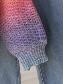 Sparklyn Áo len kẻ sọc cầu vồng phối màu cỡ lớn cho bé gái, áo chui đầu dệt kim dáng rộng phong cách retro, tay dài cho mùa thu/đông - Hồng - Xem 4