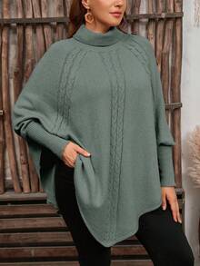 EMERY ROSE Suéter elegante de mujer de unicolor, de cuello alto con botones, estilo capa de manga larga tipo murciélago, de punto, para otoño/invierno - Verde Oliva - Ver 4