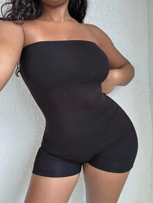 Alexandranx 露背抹胸彈力緊身連體短褲 - 黑色 - 查看 4