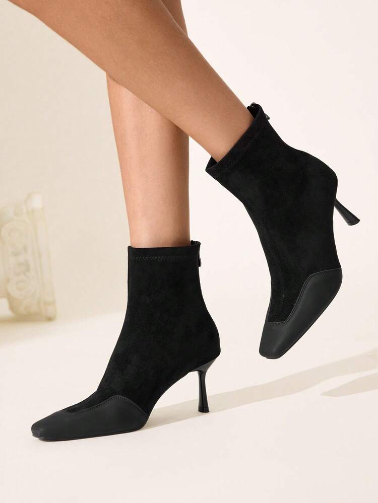 CUCCOO CHICEST Women's Platform Ankle Boots With Rope Sole, Black Square Toe Side Zipper, Lightweight