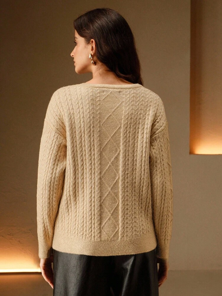 Nuevo suéter de punto de cuello redondo con textura de lámina metálica y corte holgado, adecuado para otoño, invierno, Año Nuevo, elegante, chic, estiloso, Navidad, salir