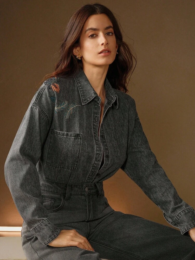 Blouse noire élégante pour femmes, brodée et perlée, faite à la main, convient pour Noël, les sorties, l'automne/l'hiver