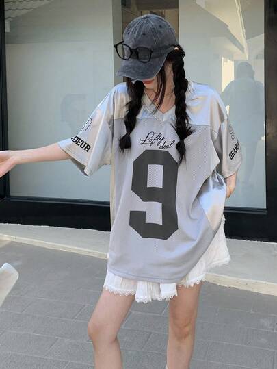 DAZY 女士 V 领短袖休闲运动 T 恤夏季