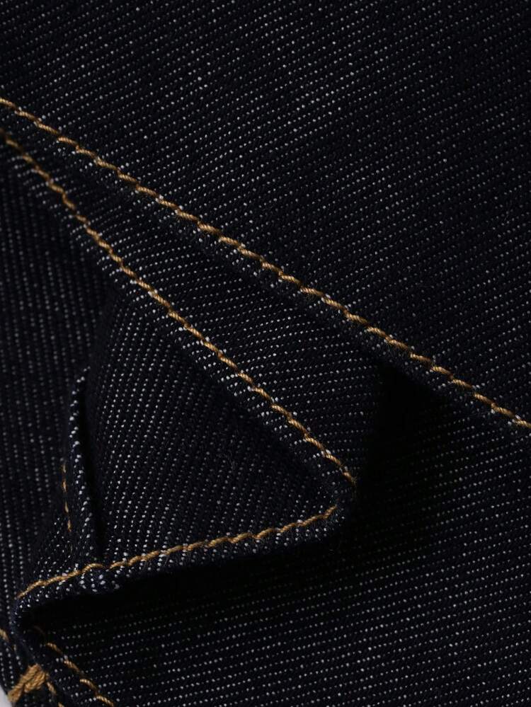 Western Cowgirl Vintage Stitching Decor Lapel Long Sleeve Fitted Pocket Wide Leg Casual Street Denim Suit For Women, Autumn/Winter