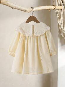 SHEIN Vintaside Kids Baby Mädchen Vintage Stil weißes luftiges Prinzessinnenkleid mit Peter Pan Kragen und Langarm, Frühling/Herbst