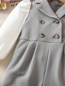 SHEIN 新生女婴都市休闲可爱灰色翻领长袖连体衣 - 彩色 - 查看 3