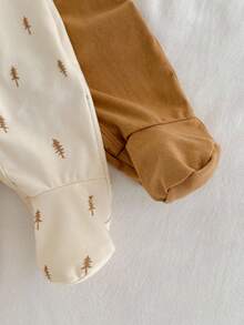 Loomiva Conjunto de 2 piezas de mono de punto suave con cuello redondo de manga larga con estampado floral para bebé recién nacido niña. Ropa de bebé de algodón neutra, unisex para otoño, ropa de bebé de bambú para invierno - Multicolor - Ver 6