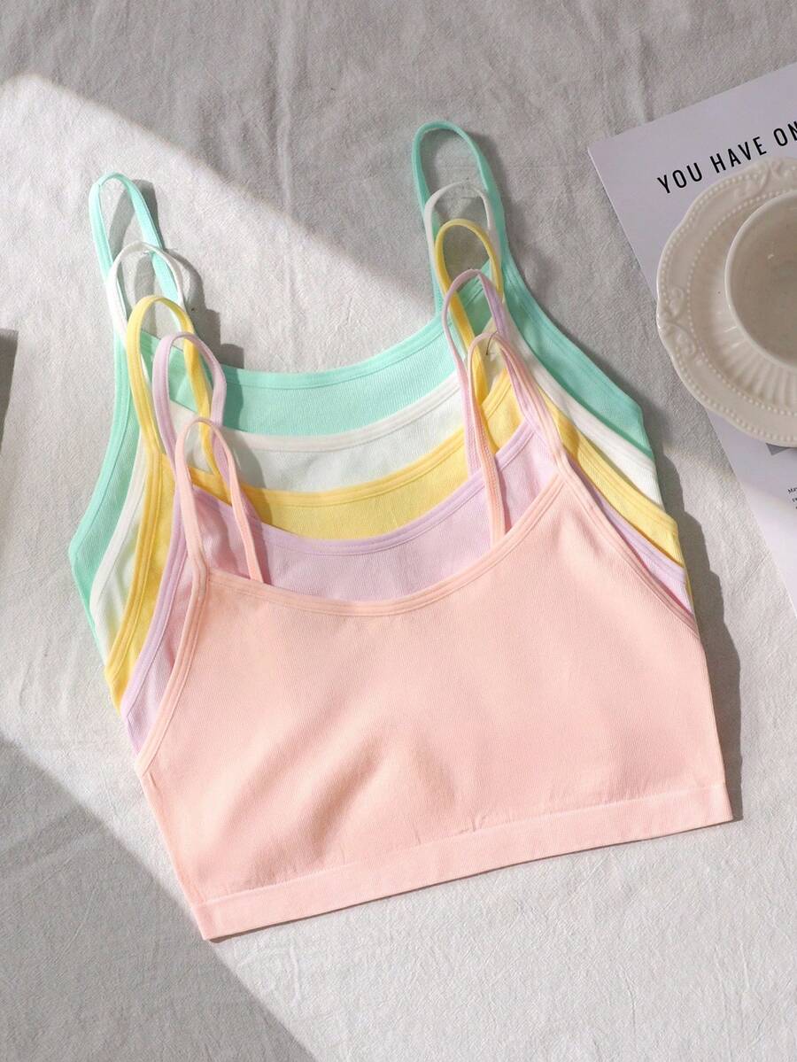 SHEIN 5件套青少年女孩简约舒适吊带背心胸罩，适合学生，秋冬 - 彩色 - 查看 1