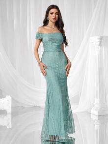 Coutiva Đầm dạ hội thanh lịch, trễ vai, dáng đuôi cá, thêu họa tiết tinh tế, phù hợp cho khách dự đám cưới, lễ tốt nghiệp, tiệc tùng, Giáng sinh, mùa thu đông và ngày Valentine. - màu xanh lá - Xem 8