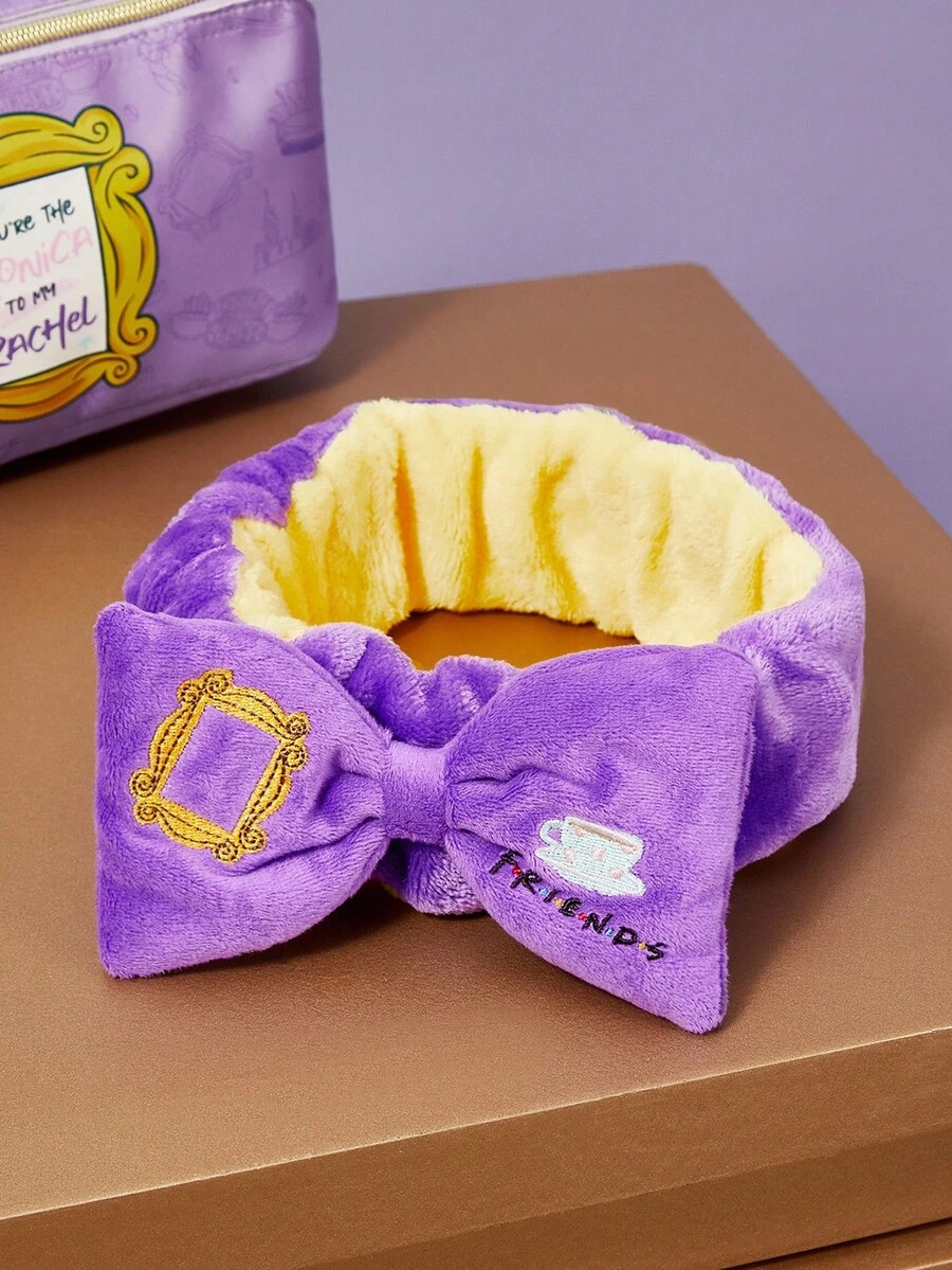 FRIENDS X SHEIN 1 dây buộc tóc bằng vải nhung thêu đàn hồi có thể điều chỉnh kích thước, quà tặng, dùng cho gia đình, trang trí phòng tắm, mùa hè - Màu tím - Xem 1