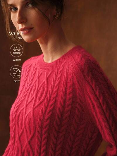 CABLE KNIT RAGLAN SLEEVE SWEATER, FALL WINTER, CHRISTMAS, RED, NEW YEAR