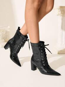 CUCCOO CHICEST Women's Fashionable Pointed Toe Solid Color Sexy Ankle Boots - Black - View 4