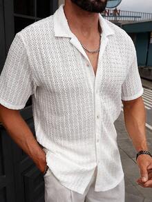 Manfinity CasualCool 男士夏季纯色休闲纹理网眼衬衫，袖 - 白色 - 查看 6