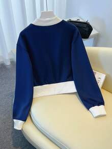INAWLY Conjunto de 2 piezas de chaqueta de béisbol de manga larga azul y blanco y pantalones con bolsillos, para deportes al aire libre - Azul Marino - Ver 2