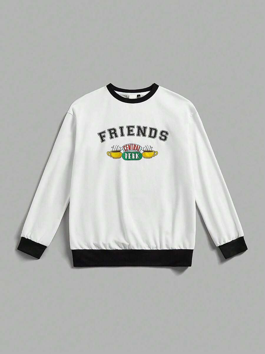 FRIENDS X SHEIN Áo thun trễ vai thường ngày dành cho nữ có in chữ và cúp - trắng - Xem 1