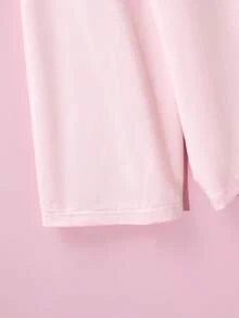 Strawberry Shortcake X SHEIN Women Plus Comfy & Cute Strawberry Letter Print Pink T-Shirt & Pants Pajama Set, Autumn, Fall Winter Clothes - Pink - View 4
