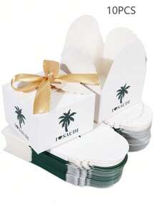 SHEIN 10 pièces/1 pièce Boîtes cadeaux avec rubans, boîtes à bonbons vertes avec ruban, boîtes à papier pour bonbons, convient pour les biscuits de mariage, les chocolats, les petits cadeaux/boîtes cadeaux pour la Fête nationale - S-blanc + ruban doré - Voir 15