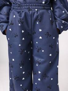 SUMWON Girls Navy Two Piece Co-Ord Set Hoodie And Pants With Hearts And Bows Print All Over Casual Wear Fall Winter Holiday Comfort Set - Royal Blue - View 7