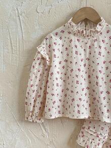 Loomiva Conjunto de 2 piezas para niña con blusa de cuello redondo de manga larga con estampado floral ditsy y falda de cintura elástica, conjunto de camisa con cuello con volantes para niñas, conjunto de camisa floral ditsy para niñas, conjunto de 2 piezas para niñas, conjunto de falda para niñas, conjunto de pétalos color rosa pálido, conjunto floral para niñas, conjunto cómodo y versátil casual, conjunto retro para niñas, conjunto de 2 piezas para niñas, de vuelta al colegio, camisa con cuello con volantes, conjunto de camisa floral ditsy, conjunto de camisa con cuello con volantes para niñas - Rosa - Ver 8