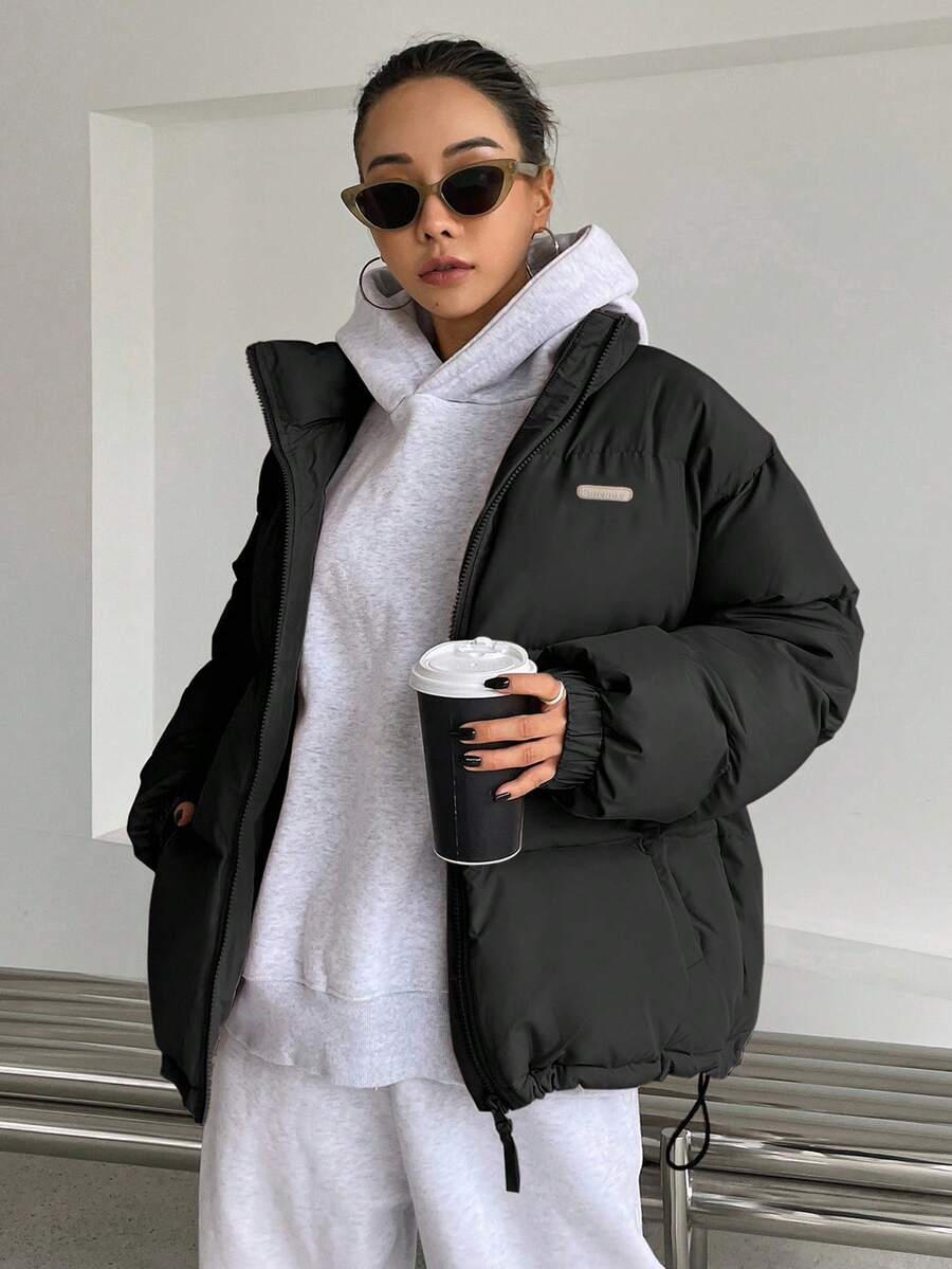 DAZY Women's Letter Zipper Patchwork Padded Coat ,Winter Women Clothes,Winter Coat Women Jacket - Black - View 1