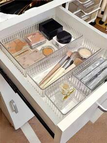 1pc Drawer-Integrated Cosmetics Divided Storage Box - Organizing Box - Makeup Counter - Desktop Storage Box For Skincare Products - Transparent - Suitable For Bedroom And Bathroom. - Multicolor - View 1