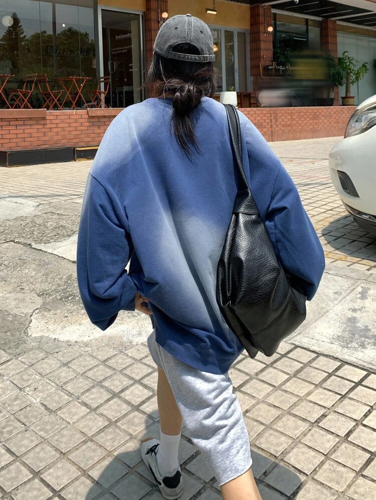 Women/Girls' Casual Ombre Washed Round Neck Long Sleeve Sweatshirt, Korean Style Fall/Winter
