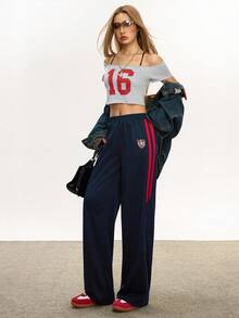 Rina Fox 2025秋冬女装时尚松紧腰带宽松运动裤 - 藏蓝色 - 查看 7