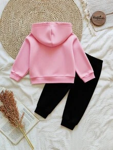 SHEIN Playful Pals 2pcs/Set Baby Girl Casual Cute Cartoon Rabbit Print Hoodie Sweatshirt And Sweatpants Set, Suitable For Outings In Autumn/Winter Fall - Multicolor - View 2
