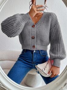 EMERY ROSE Áo khoác cardigan dệt kim tay dài dáng rộng, màu trơn, dáng rộng, hở vai, dành cho nữ, mùa thu - Màu Xám nhạt - Xem 5