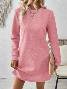 EMERY ROSE Vestido de manga larga de unicolor casual y regular - Rosa - Ver 4