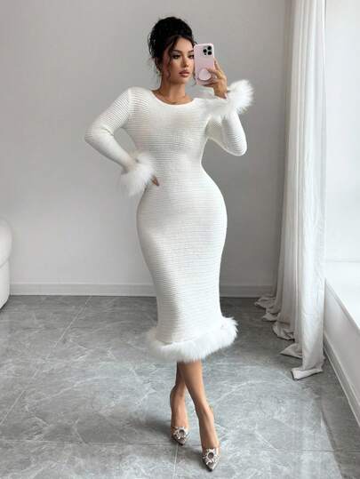 Elenzga 女式纯色优雅针织毛衣裙