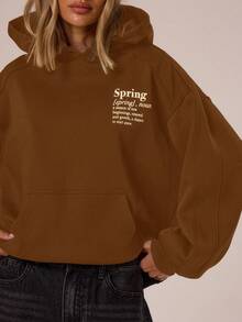 MUSERA Sudadera con capucha de corte holgado y relajado con estampado gráfico "Primavera" para primavera y verano, casual y linda para vacaciones y vuelta al colegio - Marrón Chocolate - Ver 3