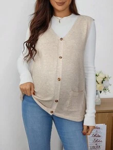 SHEIN 孕妇纯色简约无袖毛衣背心，日常穿着