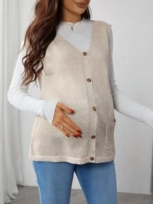 SHEIN 孕妇纯色简约无袖毛衣背心，日常穿着