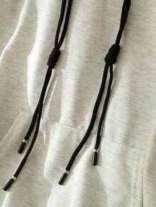 GlowEve Women's Casual Fashion Street Style Everyday Contrast Scallop Tape Detail Pocket Drawstring Hoodie, Spring/Autumn Pullover Fall - Light Grey - View 5