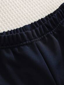 SHEIN Playful Pals 2 件套年轻女孩白色蕾丝领刺绣长袖上衣和海军蓝裤子运动服，休闲装适合日常穿着，春秋季，圣诞节 - 藏蓝色 - 查看 5