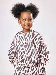SUMWON Girls Animal Print Two Piece Co-Ord Set Winter Wear Casual Oversized Hoodie Sweatshirt With Joggers Matching Set Autumn Outfit - Coffee Brown - View 3