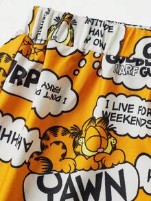GARFIELD | SHEIN Set de 2 piezas de pijama de verano para niño pequeño con parte superior de manga corta y cuello redondo con estampado gráfico de dibujos animados y pantalones cortos, de ajuste holgado