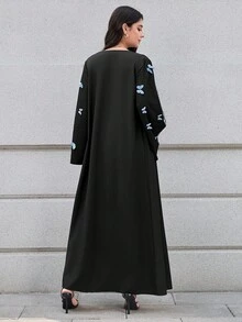 Al Najma Áo choàng Abaya Ả Rập dài rộng rãi có họa tiết bướm dành cho nữ - màu đen - Xem 2