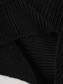 SHEIN Tall Tall Size Casual Basic Rib Knit Crew Neck Women Sweater Everyday Homewear Black Fall - Black - View 6