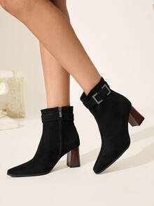 CUCCOO CHICEST Women's Fashion Commuter Rhinestone Decor Chunky Heel Ankle Boots - Black - View 7